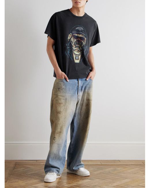 GALLERY DEPT. Black Biker Dog Glittered Printed Cotton-jersey T-shirt for men