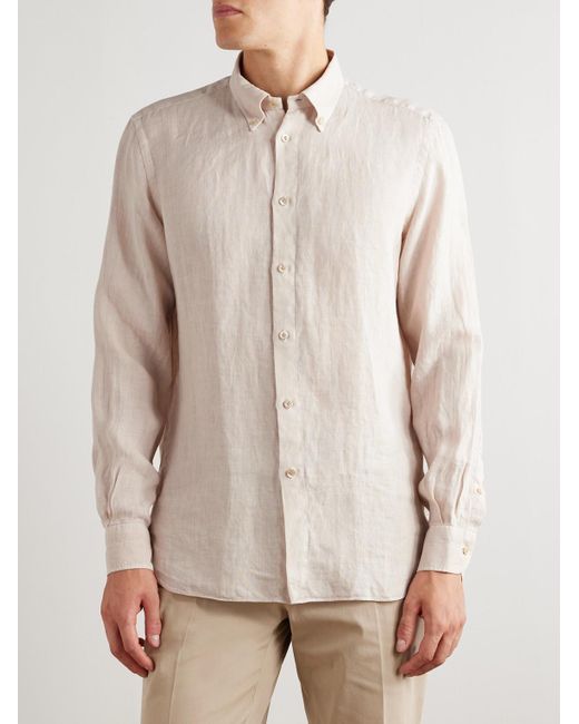 Boglioli Hemd aus Leinen mit Button-Down-Kragen in Natural für Herren
