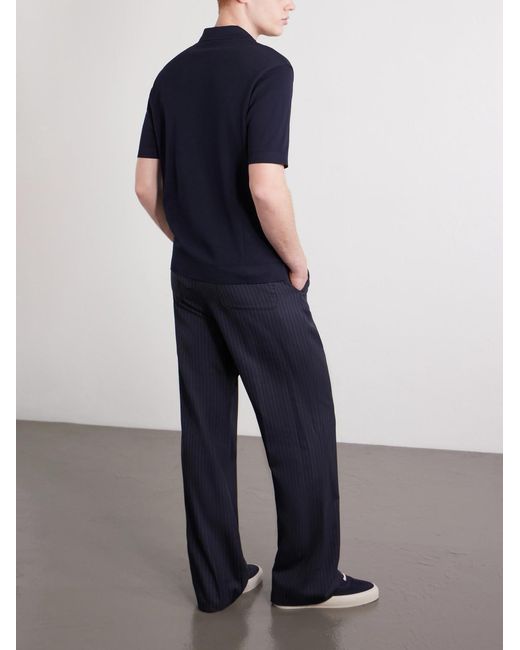 Altea Blue Pierre Honeycomb-Knit Cotton-Piqué Polo Shirt for men