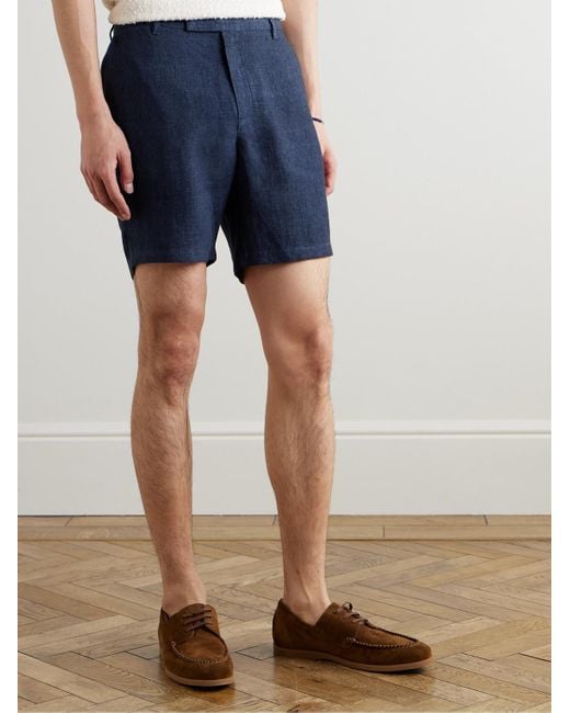 Mr P. Blue Straight-Leg Linen-Chambray Bermuda Shorts for men
