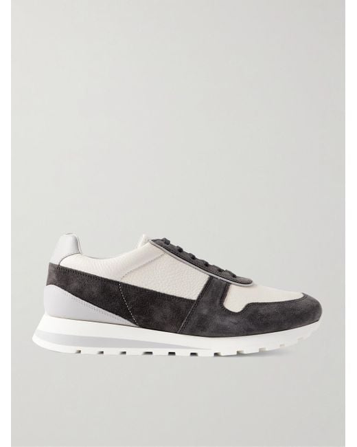 Brunello Cucinelli Gray Olimpo Full-Grain Leather And Suede Sneakers for men
