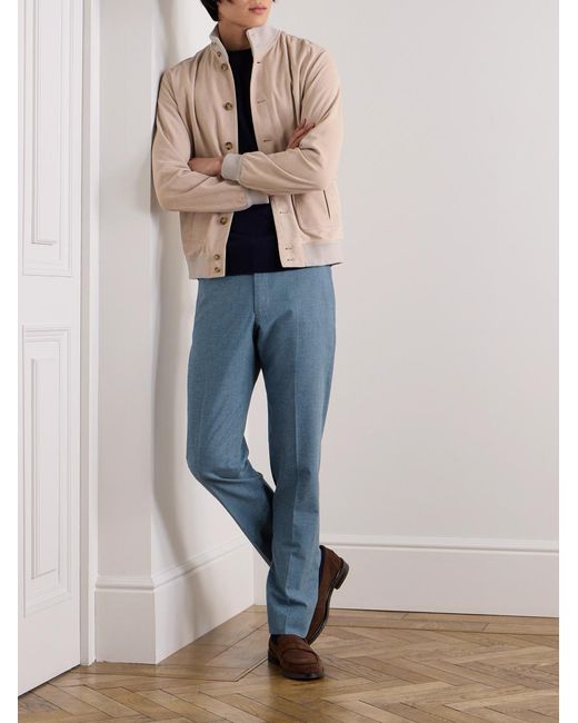 Sid Mashburn Blue Straight-Leg Virgin Wool, Cotton And Silk-Blend Trousers for men