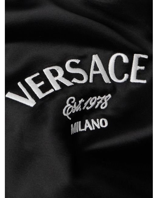 Versace Black Logo-embroidered Striped Satin-twill Bomber Jacket for men