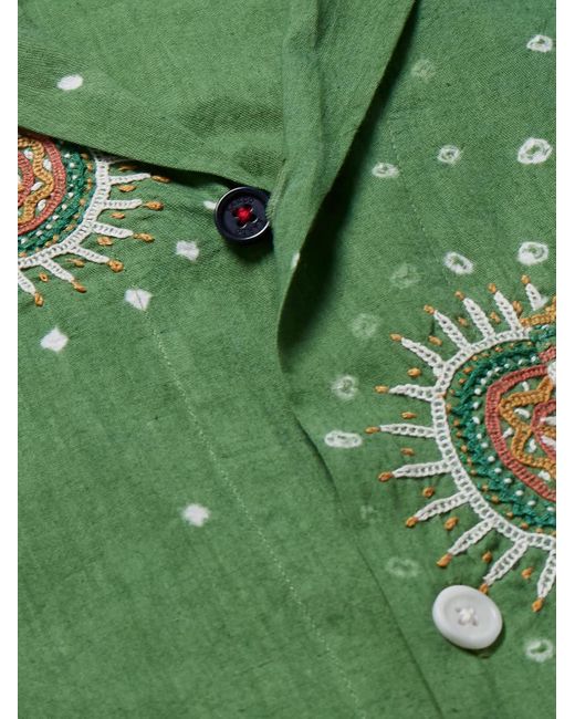 Kardo Green Convertible-collar Embroidered Cotton Shirt for men