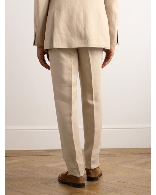 Brunello Cucinelli Natural Straight-leg Pleated Linen Suit Trousers for men
