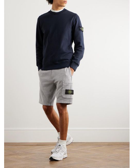 Stone Island Gerade geschnittene Shorts aus Baumwoll-Jersey mit Logoapplikation in Stückfärbung in Gray für Herren