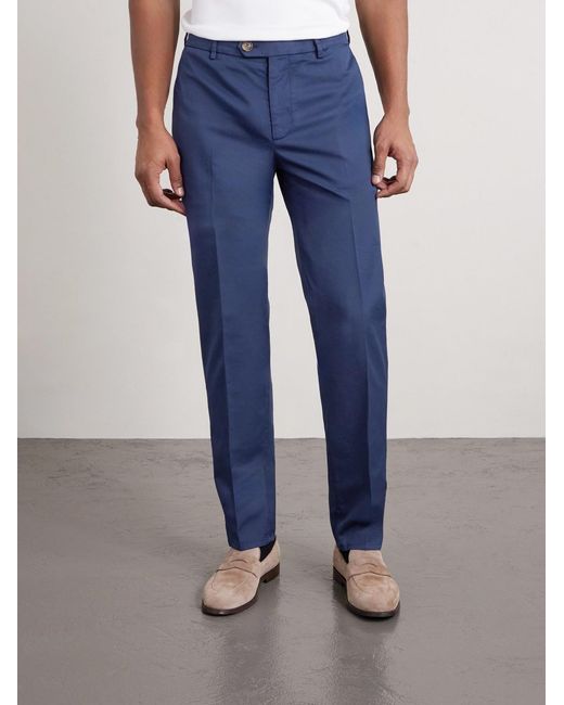 Brunello Cucinelli Blue Slim-Fit Stretch-Cotton Twill Trousers for men