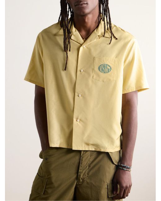 Visvim Yellow Crosby Convertible-collar Logo-print Silk Shirt for men