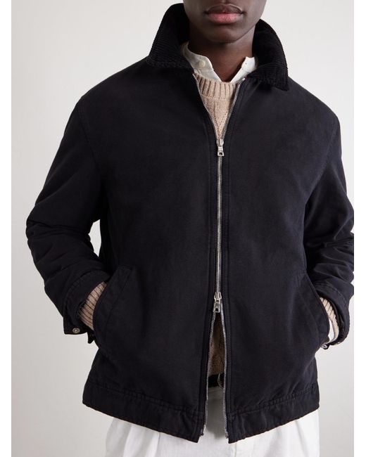 Mr P. Black Corduroy-Trimmed Organic Cotton Coach Jacket for men