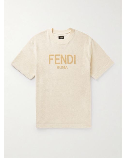 Fendi Natural Logo-print Cotton-blend Terry T-shirt for men
