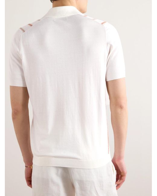 Brunello Cucinelli White Striped Cotton Polo Shirt for men