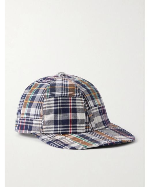 Beams Plus Blue Madras Patchwork Cotton Baseball Cap for men