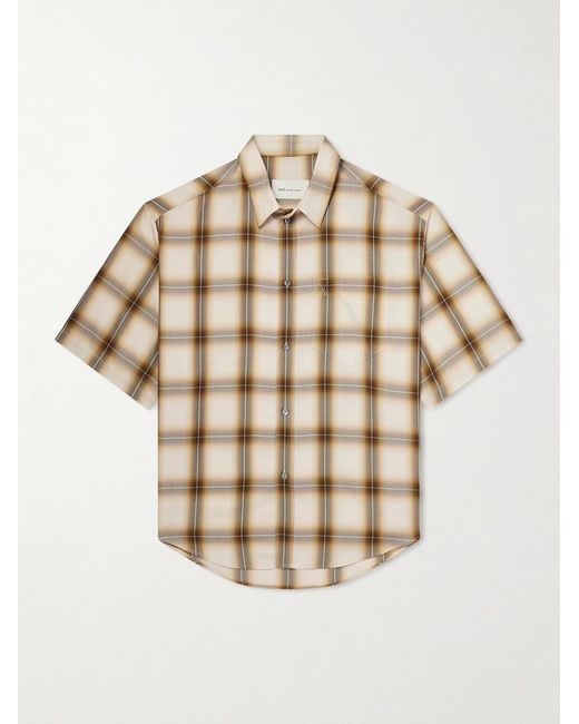 AMI Natural Logo-Embroidered Checked Lyocell Shirt for men