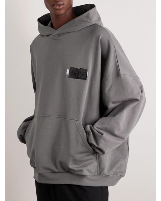 Balenciaga Gray Logo-Embroidered Cotton-Jersey Hoodie for men