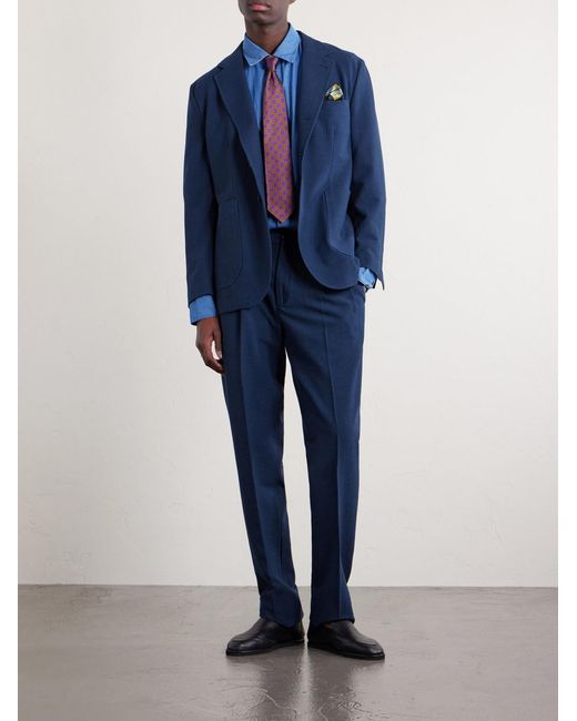 Rubinacci Blue Straight-leg Linen Trousers for men