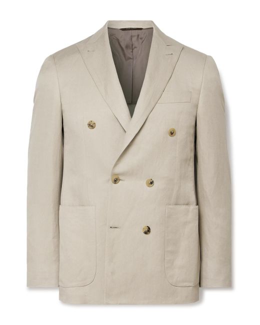 Canali Natural Kei Slim-fit Double-breasted Linen And Silk-blend Suit Jacket for men