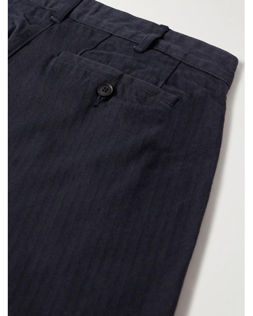 Noah NYC Blue Straight-leg Pleated Herringbone Cotton Trousers for men