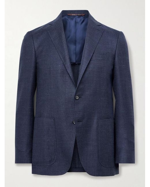 Canali Blue Kei Unstructured Wool, Silk And Linen-Blend Blazer for men
