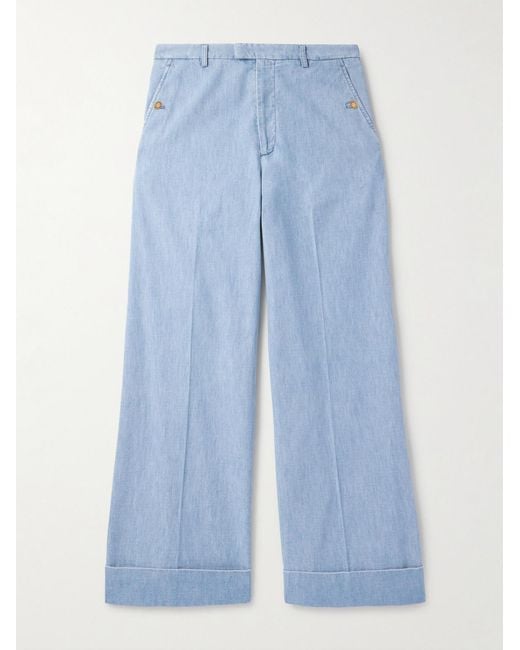 Valentino Garavani Blue Wide-leg Cotton-chambray Trousers for men