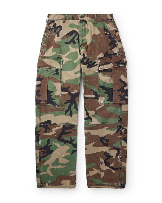 CHERRY LA Green Wide-leg Camouflage-print Cotton-twill Cargo Trousers for men