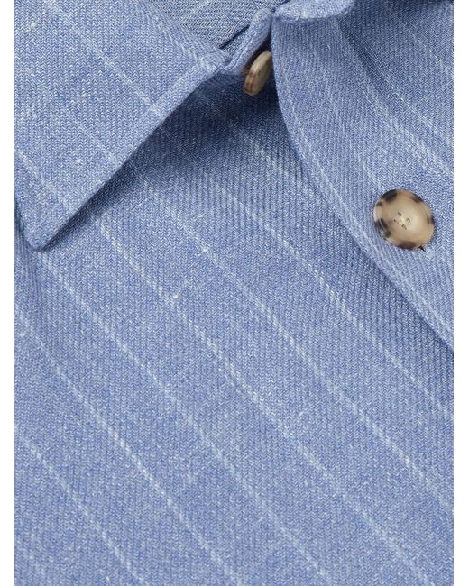 Rubinacci Hemdjacke aus einer gestreiften Leinen-Wollmischung in Blue für Herren