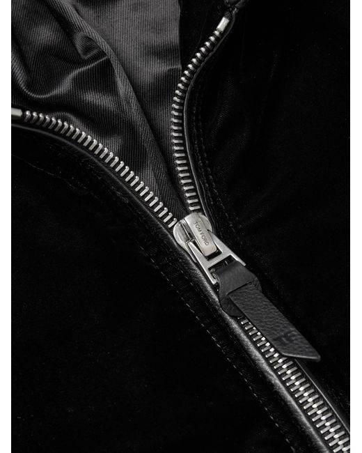 Tom Ford Black Full-Grain Leather-Trimmed Velvet Bomber Jacket for men