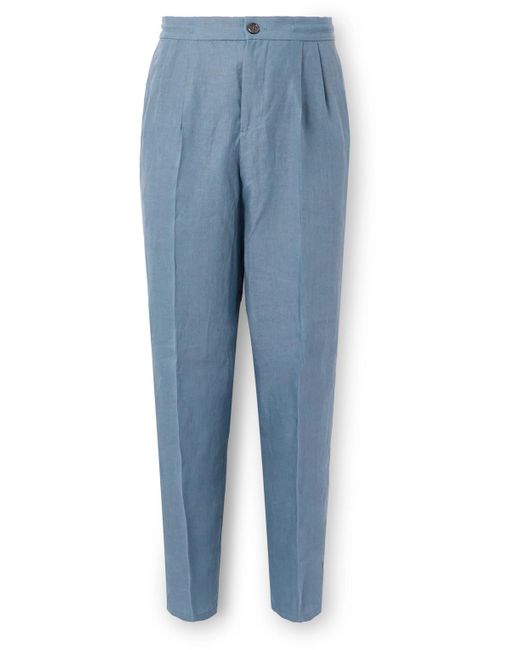 Brunello Cucinelli Blue Straight-leg Pleated Linen Suit Trousers for men