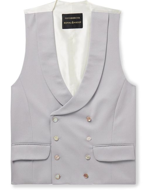 Favourbrook Gray Slim-fit Shawl-collar Double-breasted Wool-twill And Satin Waistcoat for men