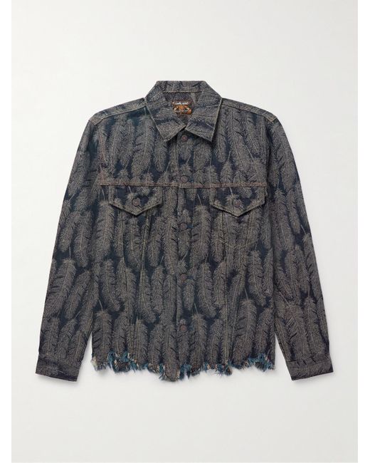 Kapital Gray Magpie Distressed Denim-jacquard Jacket for men