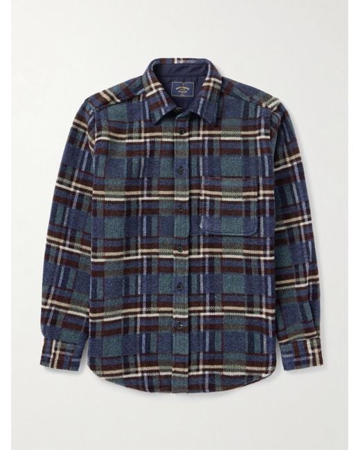 Portuguese Flannel Blue Virgo Ii Checked Merino Wool Overshirt for men