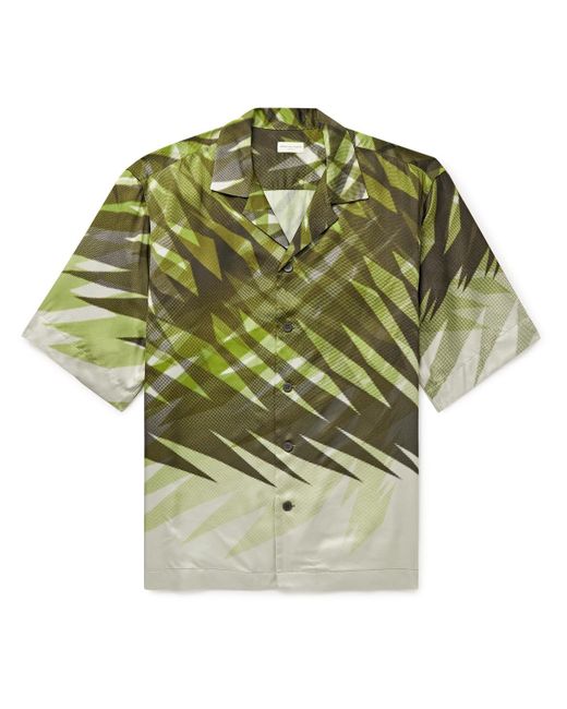 Dries Van Noten Green Camp-collar Printed Satin Shirt for men