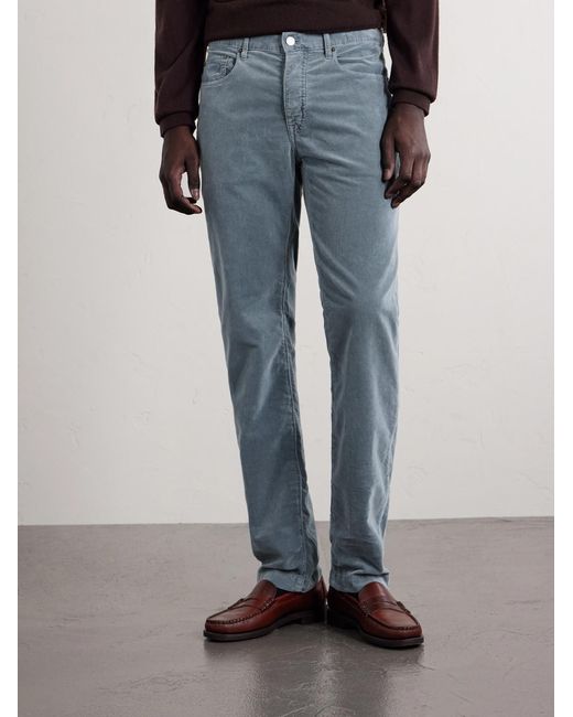 Massimo Alba Blue Alunga Straight-Leg Cotton-Velvet Five Pockets Trousers for men