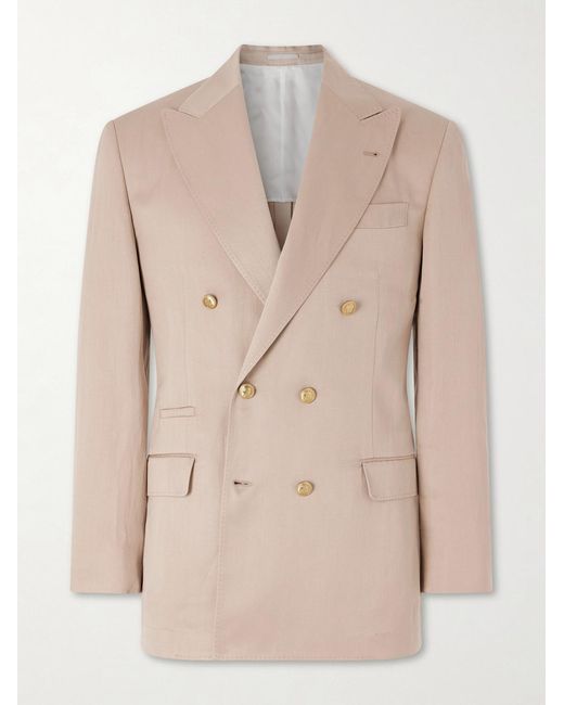 Brunello Cucinelli Natural Double-Breasted Silk And Linen-Blend Twill Blazer for men