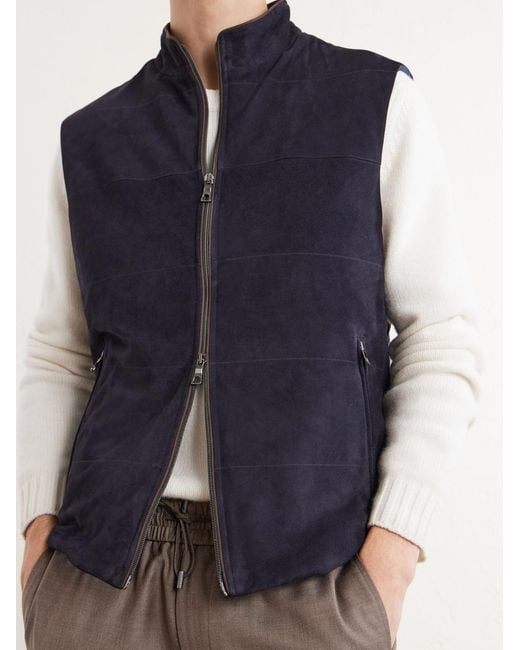 N.Peal Cashmere Blue Belgravia Cotton-Trimmed Suede Gilet for men