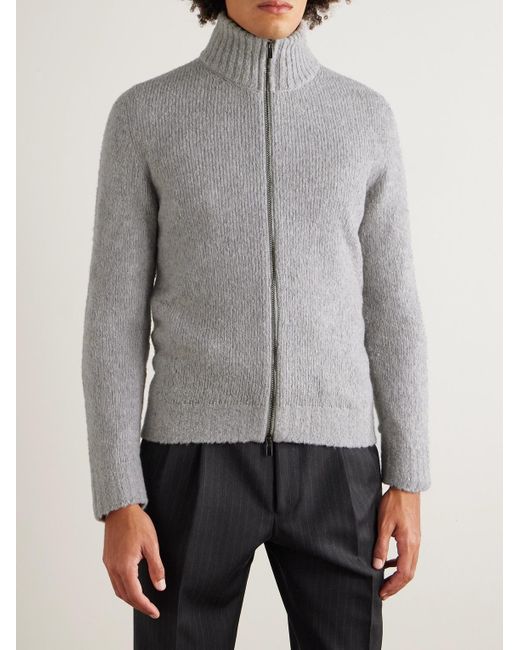 Thom Sweeney Gray Slim-Fit Merino Wool-Blend Zip-Up Cardigan for men