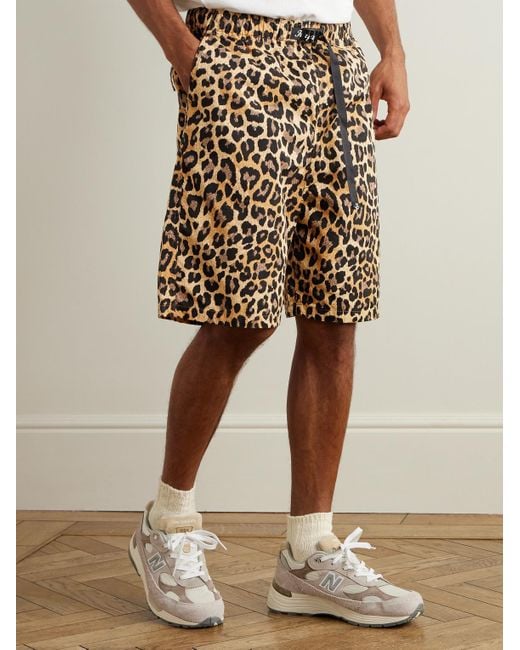 Kapital Brown Easy Wide-Leg Belted Leopard-Print Cotton-Twill Shorts for men