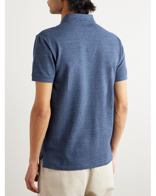 Polo Ralph Lauren Blue Slim-Fit Mélange Cotton-Piqué Polo Shirt for men