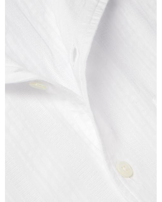 Camicia in cotone dobby a righe con colletto convertibile di Hartford in White da Uomo