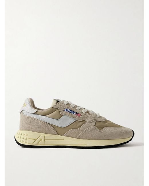 Autry White Reelwind Low Cracked-Leather Trimmed Suede And Shell Sneakers for men