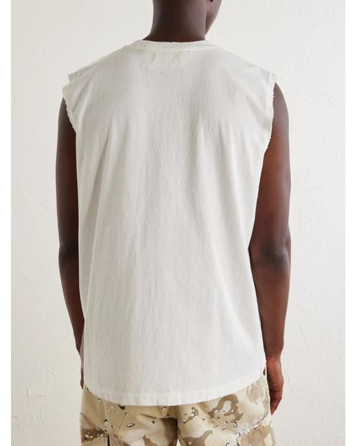 CHERRY LA White Logo-Printed Distressed Cotton-Jersey Tank Top for men