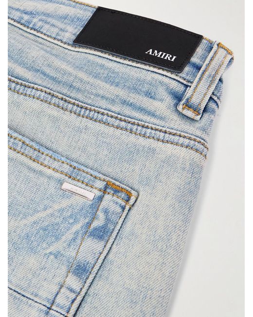 Amiri Blue Aloha Thrasher Skinny-Fit Distressed Embellished Panelled Jeans for men