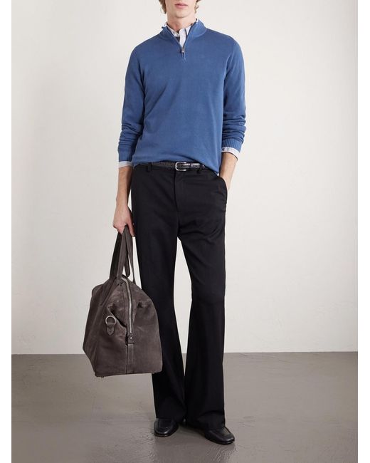 Fedeli Blue Cotton-piqué Half-zip Sweater for men