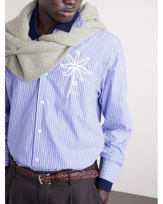 NN07 Blue Quinsy Appliquéd Pinstriped Supima Cotton Shirt for men