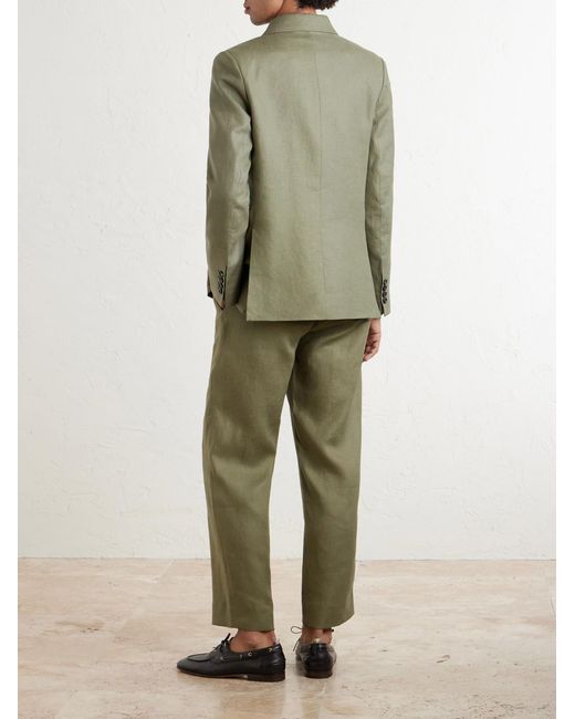 Bode Green Linen Double-Breasted Blazer for men