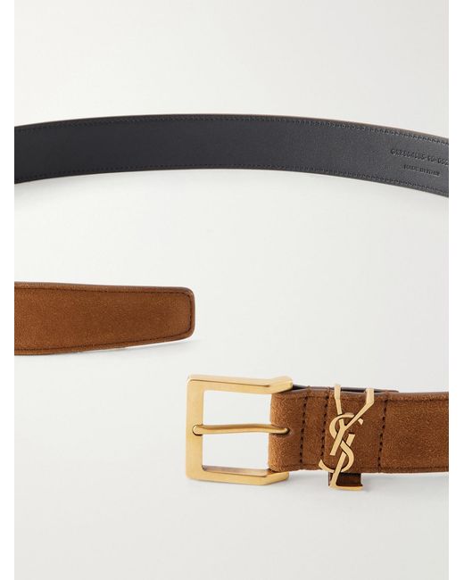 Saint Laurent Brown 3 Cm Logo-embellished Suede Belt for men