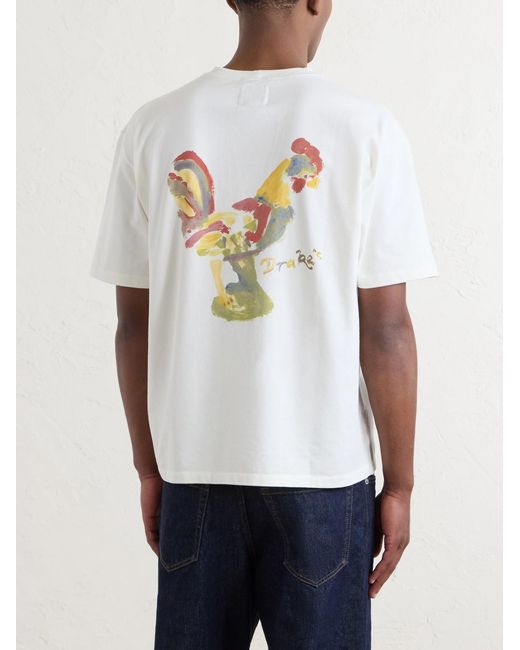 Drake's White Cockerel Printed Cotton-Jersey T-Shirt for men