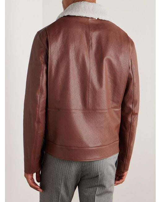 Paul Smith Red Shearling-Trimmed Leather Jacket for men