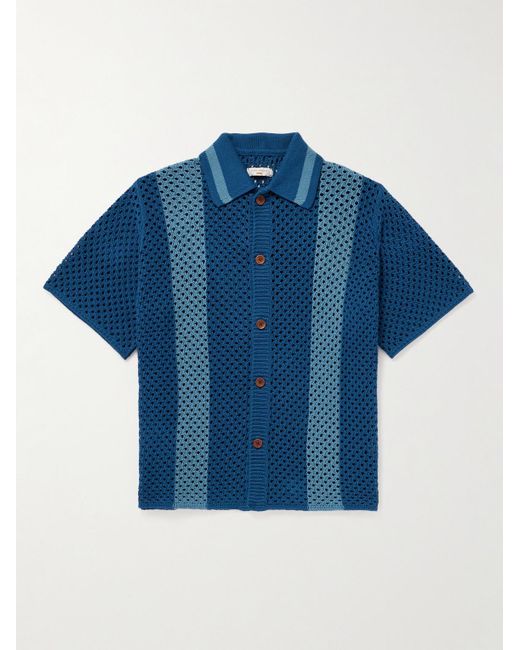Nudie Jeans Blue Fabbe Striped Cotton-crochet Shirt for men