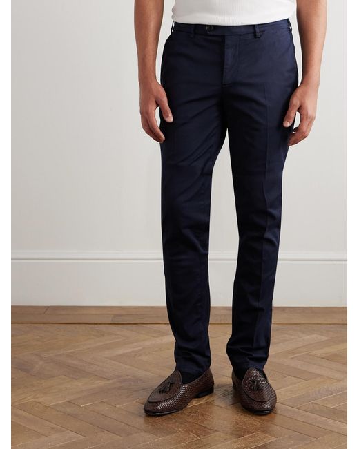 Brunello Cucinelli Blue Slim-Fit Tapered Stretch-Cotton Twill Trousers for men