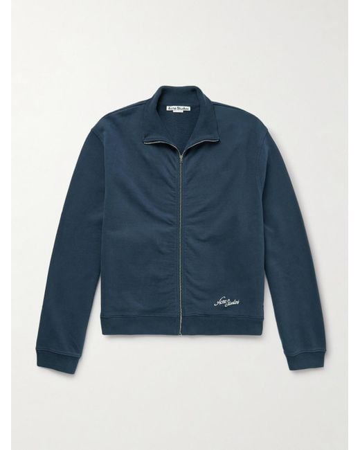 Acne Blue Fenro U Zip Tourist Logo-embroidered Cotton-jersey Zip-up Sweatshirt for men